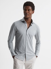 Reiss Grey Melange Nate Cutaway Collar Jersey Slim Fit Shirt - Image 1 of 6