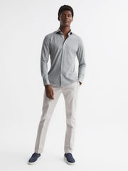 Reiss Grey Melange Nate Cutaway Collar Jersey Slim Fit Shirt - Image 3 of 6