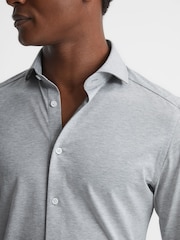 Reiss Grey Melange Nate Cutaway Collar Jersey Slim Fit Shirt - Image 4 of 6