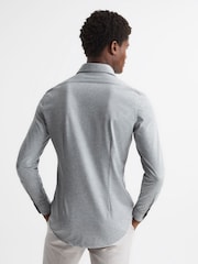 Reiss Grey Melange Nate Cutaway Collar Jersey Slim Fit Shirt - Image 5 of 6
