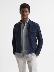Reiss Grey Melange Nate Cutaway Collar Jersey Slim Fit Shirt - Image 6 of 6