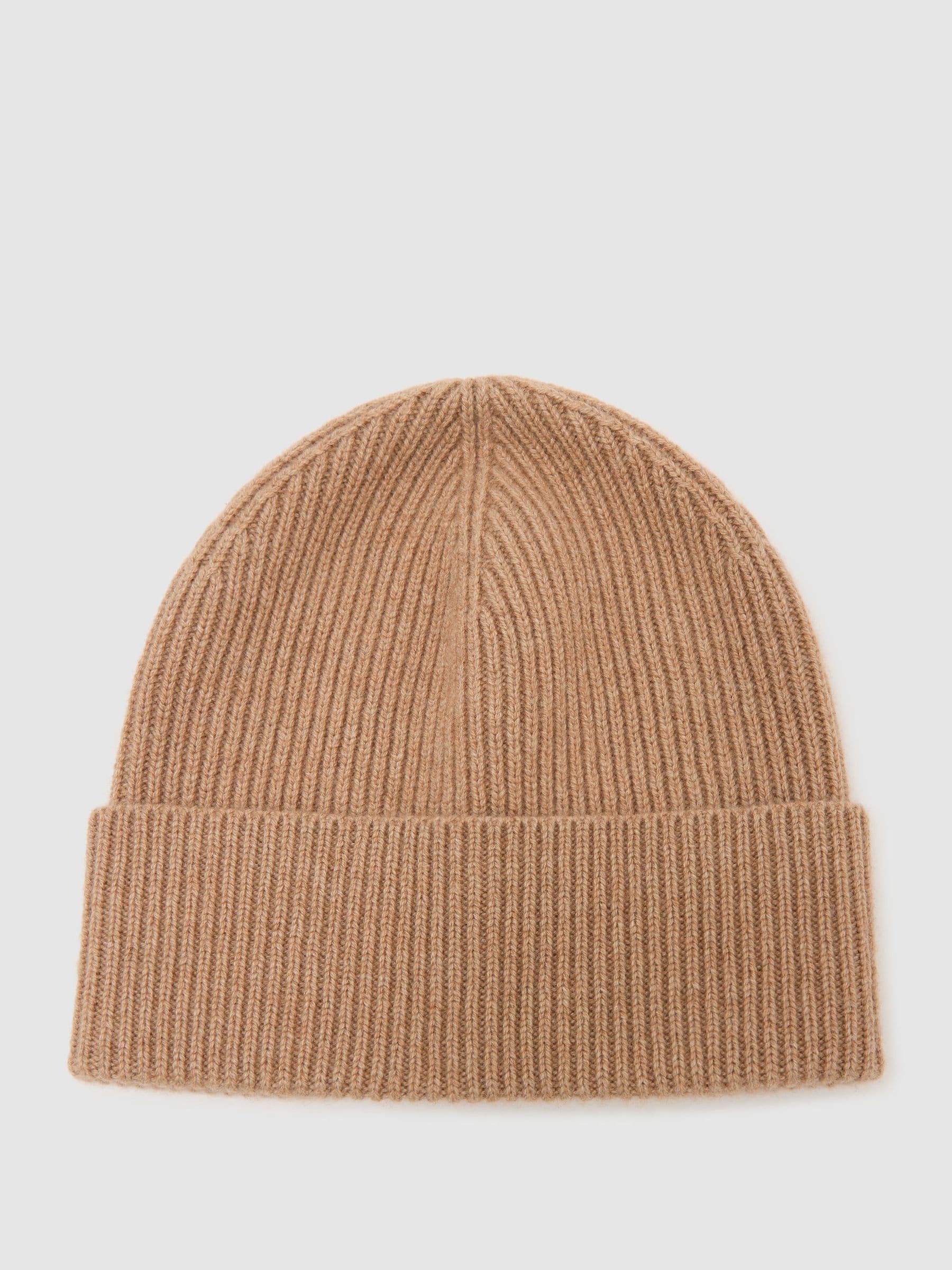 Reiss Camel Wool-blend Rib-knit Beanie