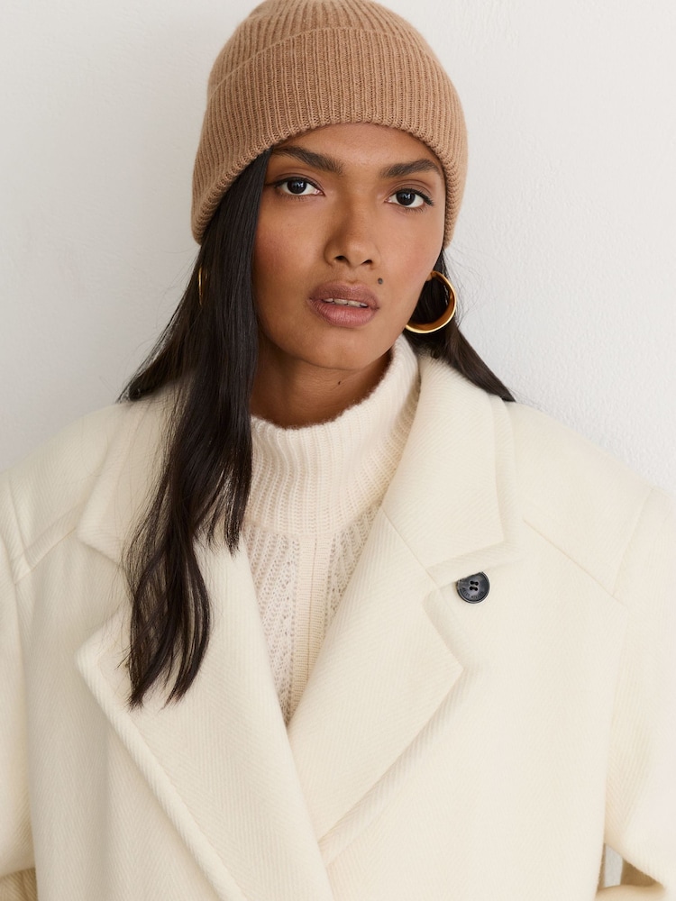 Camel - Reiss Freya Wool-Blend Rib-Knit Beanie - Imagen 1 de 3