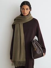 Reiss Khaki Picton Wool and Cashmere Scarf - Image 1 of 6
