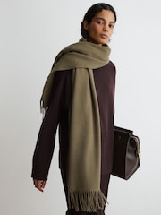 Reiss Khaki Picton Wool and Cashmere Scarf - Image 4 of 6