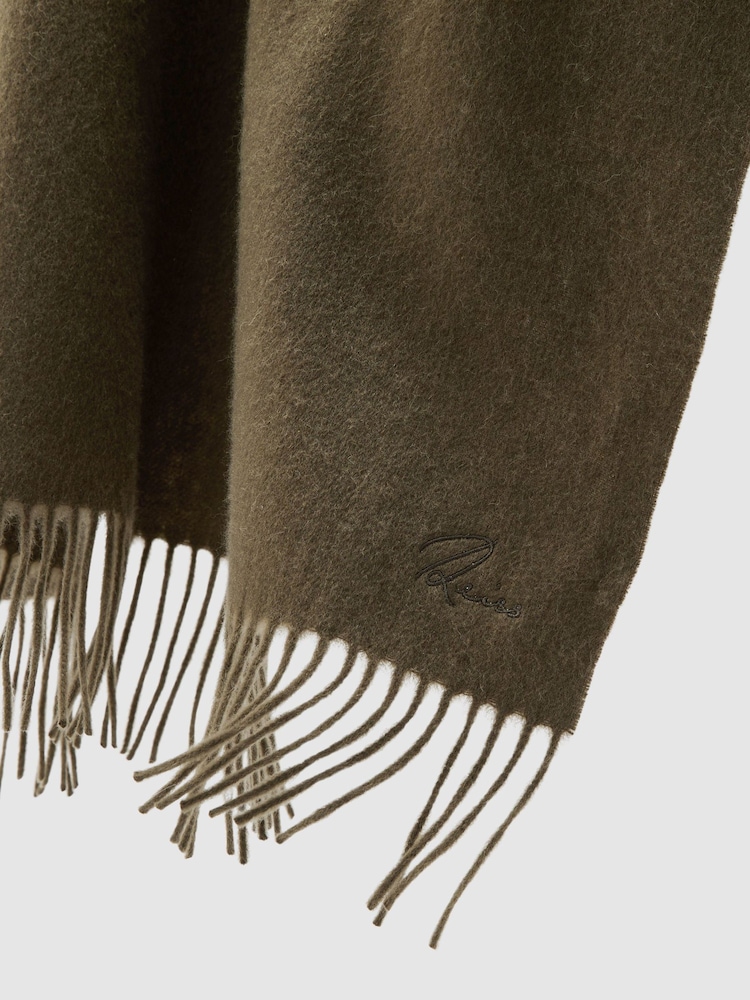 Reiss Khaki Picton Wool and Cashmere Scarf - Image 6 of 6 Reiss Khaki Picton Wool and Cashmere Scarf - Image 6 of 6