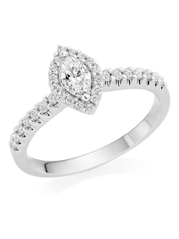 Beaverbrooks 18ct White Gold Marquise Cut Diamond Halo Ring - Image 1 of 5