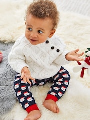JoJo Maman Bébé Navy Father Christmas Extra Thick Baby Leggings - Image 1 of 3