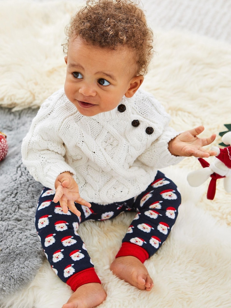 JoJo Maman Bébé Navy Father Christmas Extra Thick Baby Leggings - Image 1 of 3