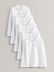 White 100% Cotton Long Sleeve School Polo Shirts 5 Pack (3-16yrs) - Image 1 of 4