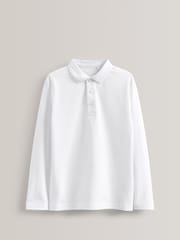 White 100% Cotton Long Sleeve School Polo Shirts 5 Pack (3-16yrs) - Image 2 of 4