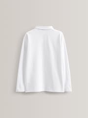 White 100% Cotton Long Sleeve School Polo Shirts 5 Pack (3-16yrs) - Image 3 of 4