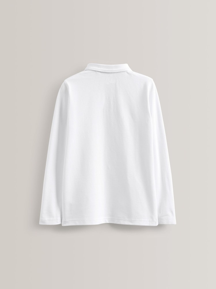 White 100% Cotton Long Sleeve School Polo Shirts 5 Pack (3-16yrs) - Image 3 of 4