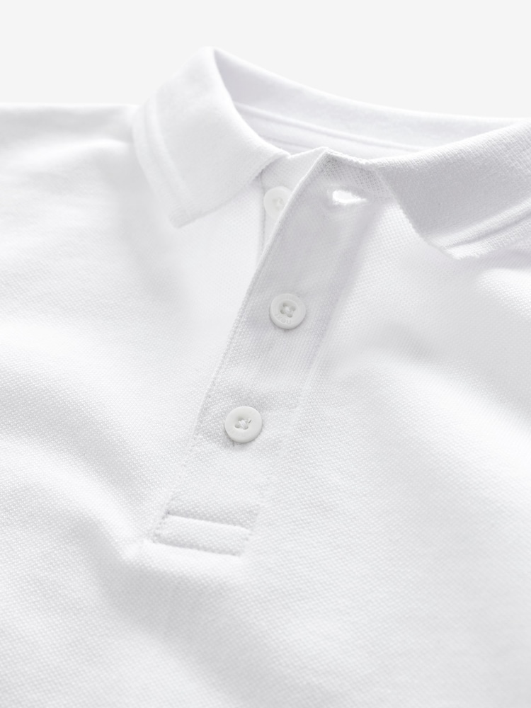 White 100% Cotton Long Sleeve School Polo Shirts 5 Pack (3-16yrs) - Image 4 of 4