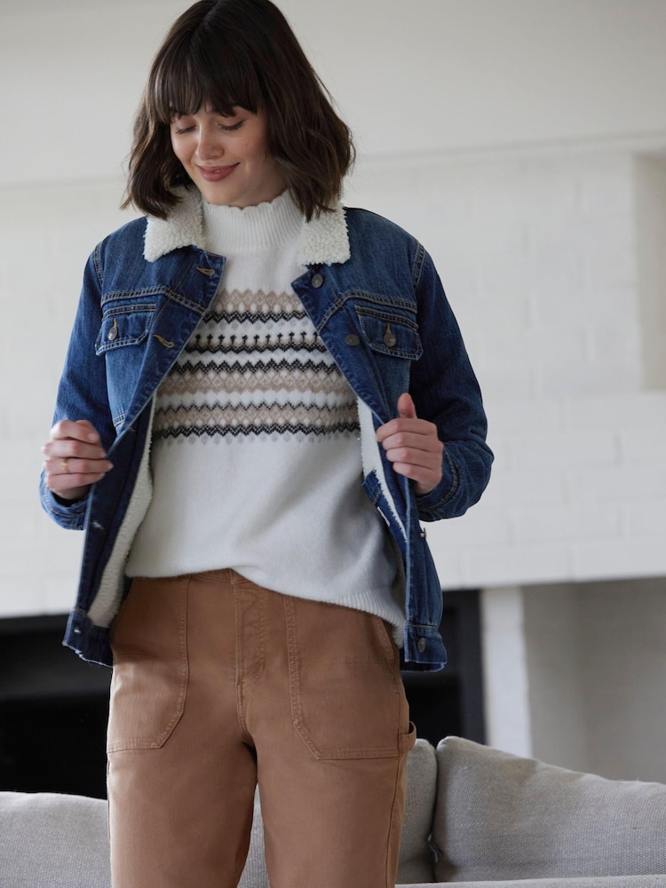 FatFace Blue Denim Borg Jacket - Image 1 of 7