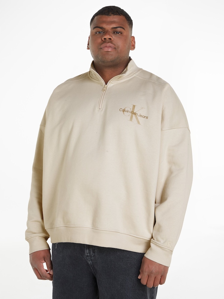Calvin Klein Jeans Girls Cream Monologo Half Zip Jumper - Image 1 of 7