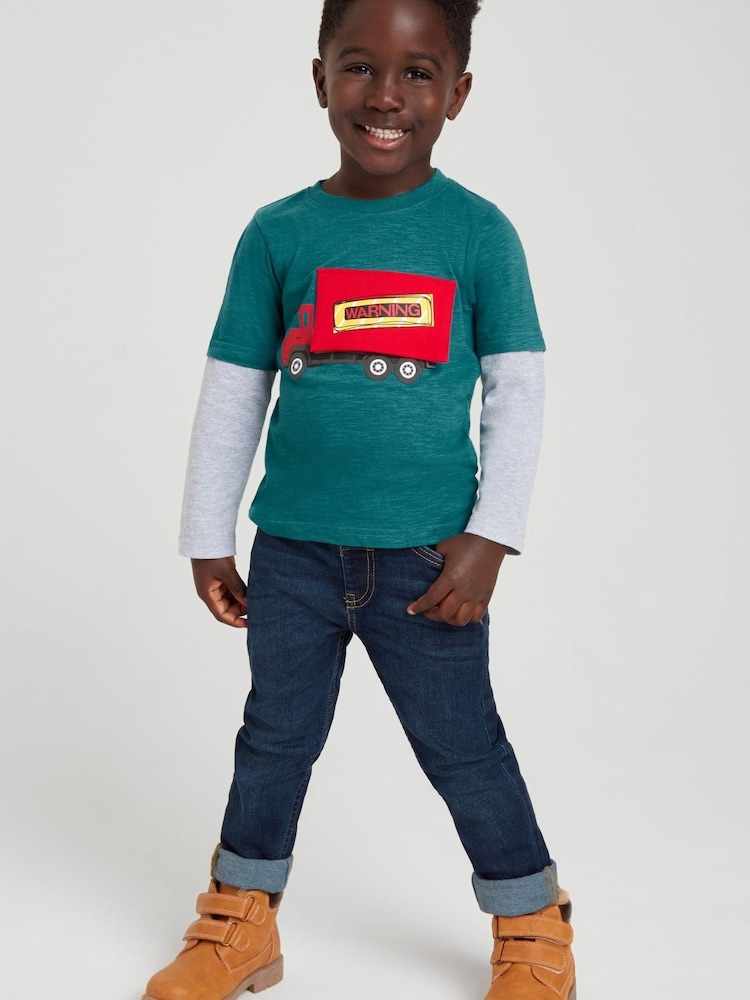M&Co Natural Dino Truck 3D Long Sleeve T-Shirt - Image 1 of 6