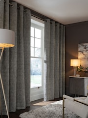 Grey Mid Heavyweight Chenille Eyelet Super Thermal Curtains - Image 1 of 5