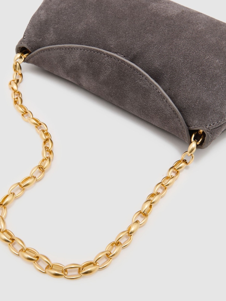 Reiss Grey Presley Suede Chain-Strap Clutch Bag - Image 6 of 6