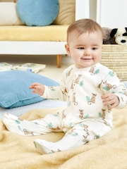 JoJo Maman Bébé Ecru Leopard Print Zip Cotton Baby Sleepsuit - Image 2 of 5