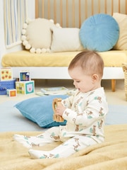 JoJo Maman Bébé Ecru Leopard Print Zip Cotton Baby Sleepsuit - Image 3 of 5