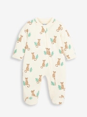 JoJo Maman Bébé Ecru Leopard Print Zip Cotton Baby Sleepsuit - Image 4 of 5