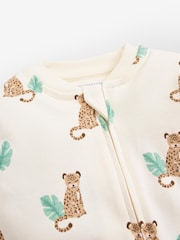 JoJo Maman Bébé Ecru Leopard Print Zip Cotton Baby Sleepsuit - Image 5 of 5