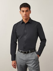 Black Skinny Fit Easy Care Single Cuff Smart Shirt - Image 1 of 8