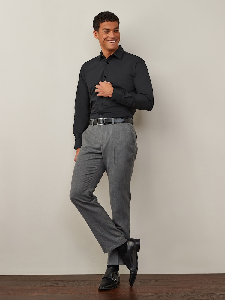 Black Skinny Fit Easy Care Single Cuff Smart Shirt - Image 2 of 8
