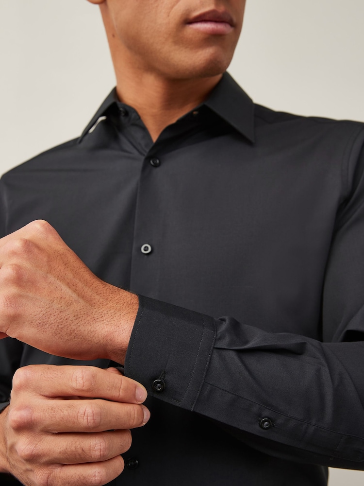 Black Skinny Fit Easy Care Single Cuff Smart Shirt - Image 5 of 8