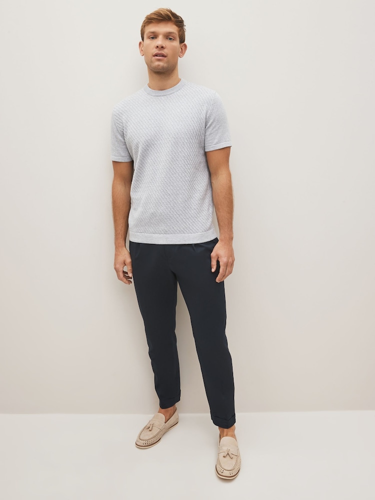 Grey Short Sleeve Texture Knit Crew T-Shirt - Image 2 of 8 Grey Short Sleeve Texture Knit Crew T-Shirt - Image 2 of 8