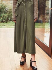Khaki/Green Belted Button Front Midi Skirt - Image 2 of 5