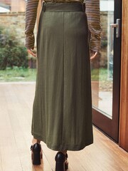 Khaki/Green Belted Button Front Midi Skirt - Image 3 of 5