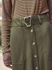 Khaki/Green Belted Button Front Midi Skirt - Image 4 of 5