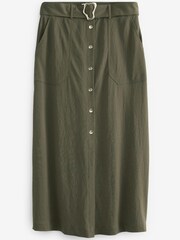 Khaki/Green Belted Button Front Midi Skirt - Image 5 of 5