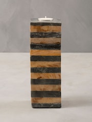 Fifty Five South Clear Slate/Mango Wood Candle Holder - Image 1 of 4