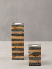 Fifty Five South Clear Slate/Mango Wood Candle Holder - Image 2 of 4