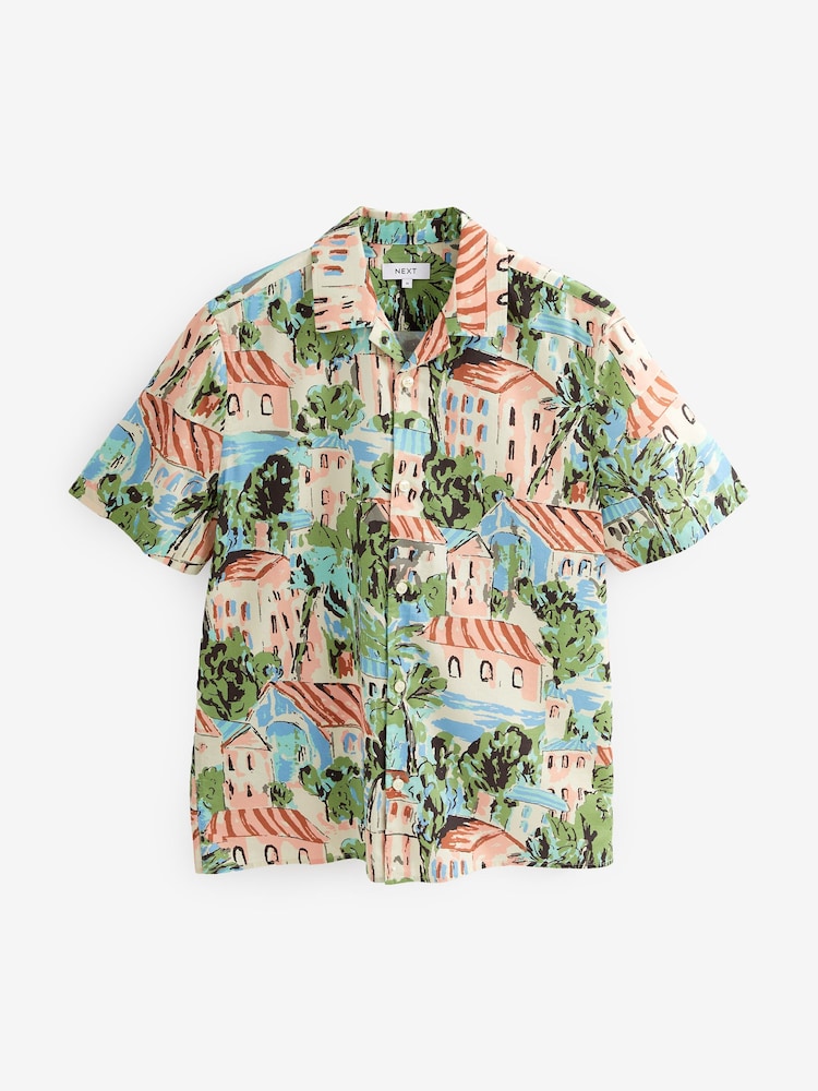 Neutral Short Sleeve Printed Shirt With Cuban Collar - Image 2 of 6 Neutral Short Sleeve Printed Shirt With Cuban Collar - Image 2 of 6