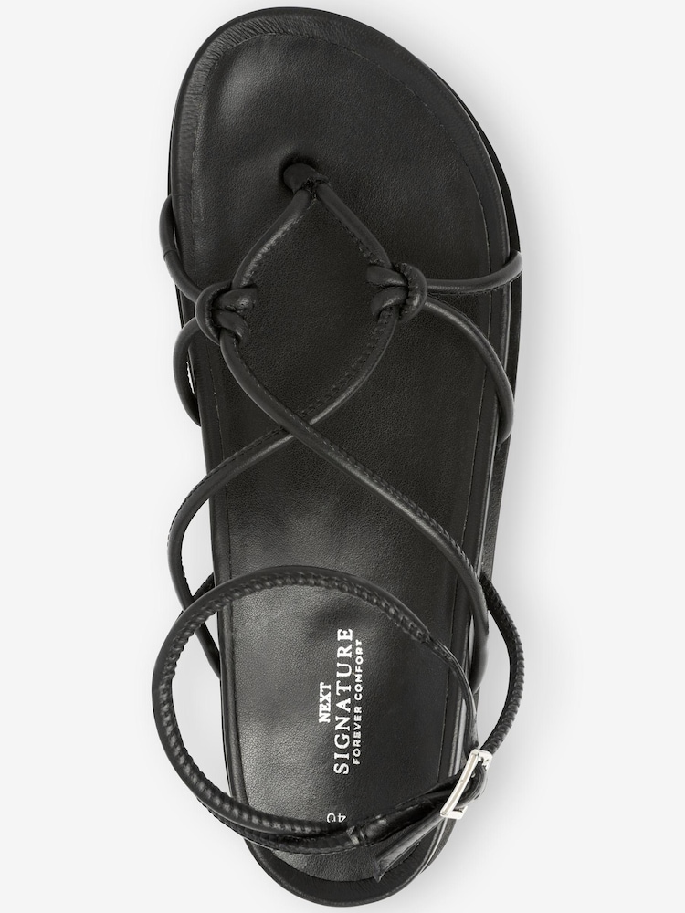 Black Forever Comfort® Leather Knot Detail Chunky Footbed Sandals - Image 5 of 5 Black Forever Comfort® Leather Knot Detail Chunky Footbed Sandals - Image 5 of 5