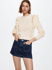 Mango Cream Ruffle Knitted Sweater - Image 1 of 8