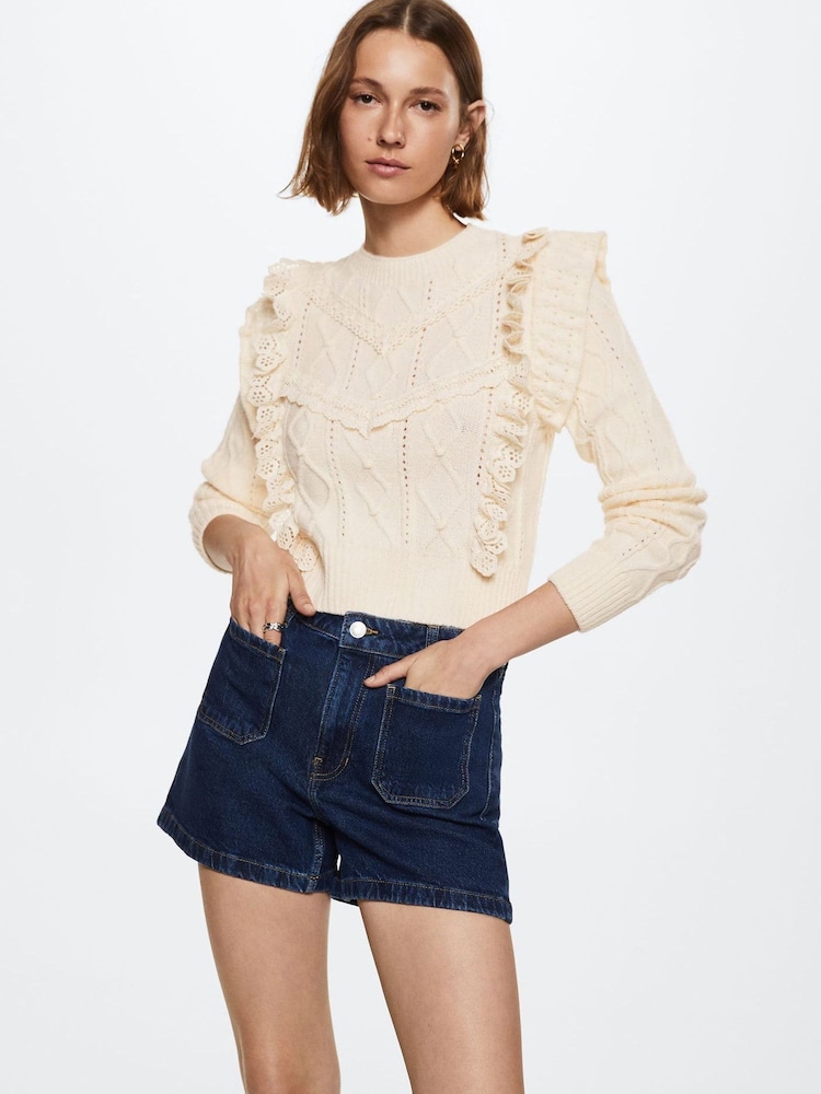 Mango Cream Ruffle Knitted Sweater - Image 1 of 8