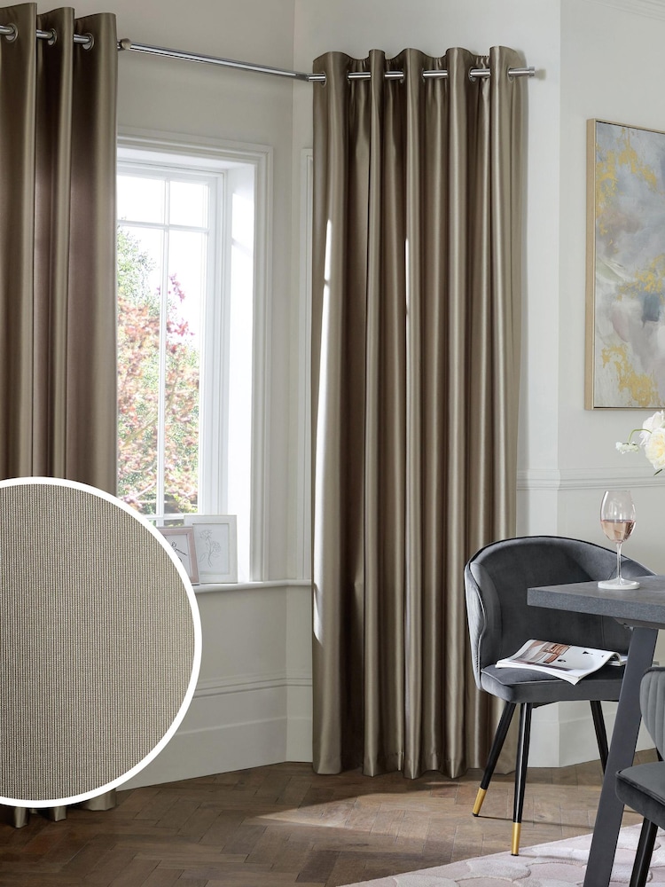 Champagne Gold Next Liquid Satin Eyelet Lined Curtains - Image 1 of 6