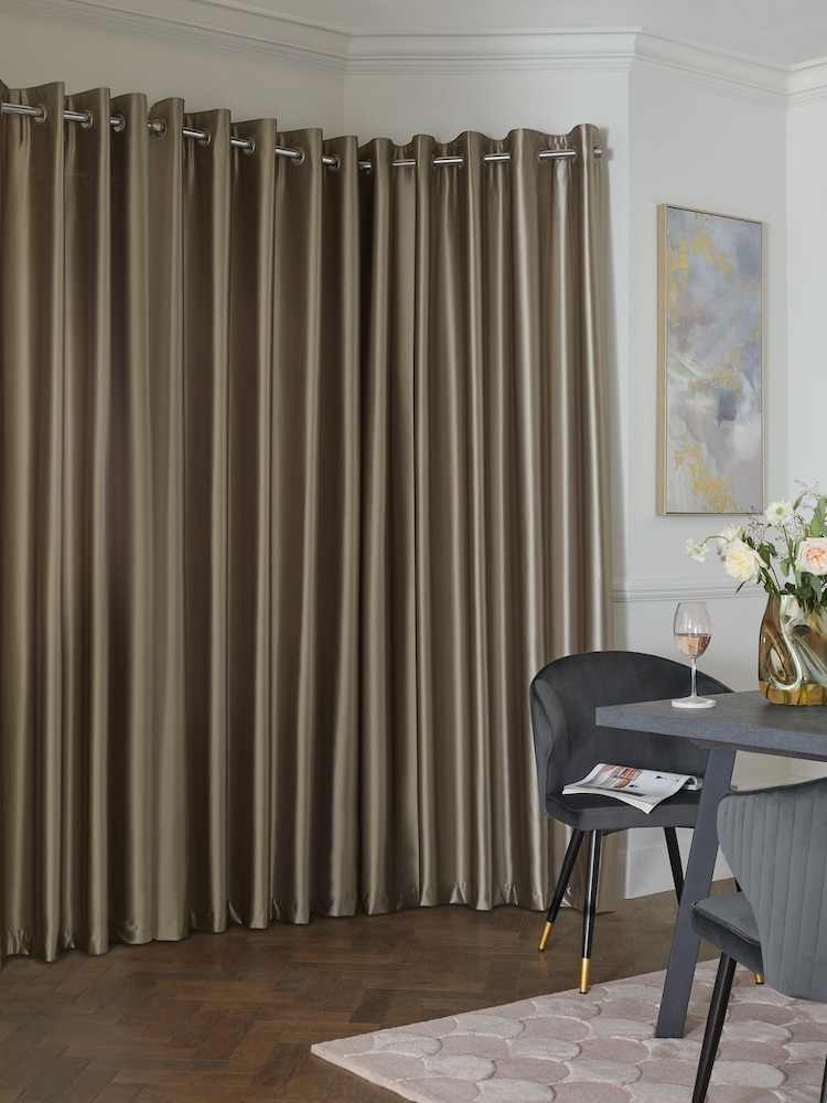Champagne Gold Next Liquid Satin Eyelet Lined Curtains - Image 2 of 6