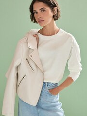 Ecru, Weiß - Kuscheliger, langärmeliger Pullover mit Rundhalsausschnitt - Bild 1 von 7