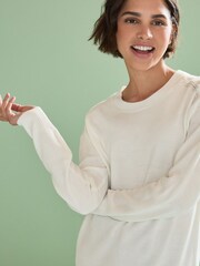 Ecru, Weiß - Kuscheliger, langärmeliger Pullover mit Rundhalsausschnitt - Bild 4 von 7