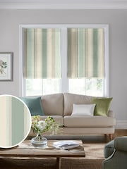Laura Ashley Green Awning Stripe Made To Measure Roman Blinds - Image 1 of 6