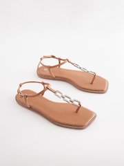 Nude Pink Forever Comfort® Flat Sandals With Jewelled Chain Detailing - Image 1 of 9