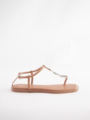 Nude Pink Forever Comfort® Flat Sandals With Jewelled Chain Detailing - Image 2 of 9