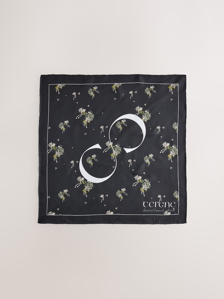 Black Precious Floral Print - CERENE Square Scarf - Պատկեր 1 5-ից