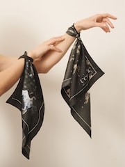 Black Precious Floral Print - CERENE Square Scarf - Պատկեր 2 5-ից